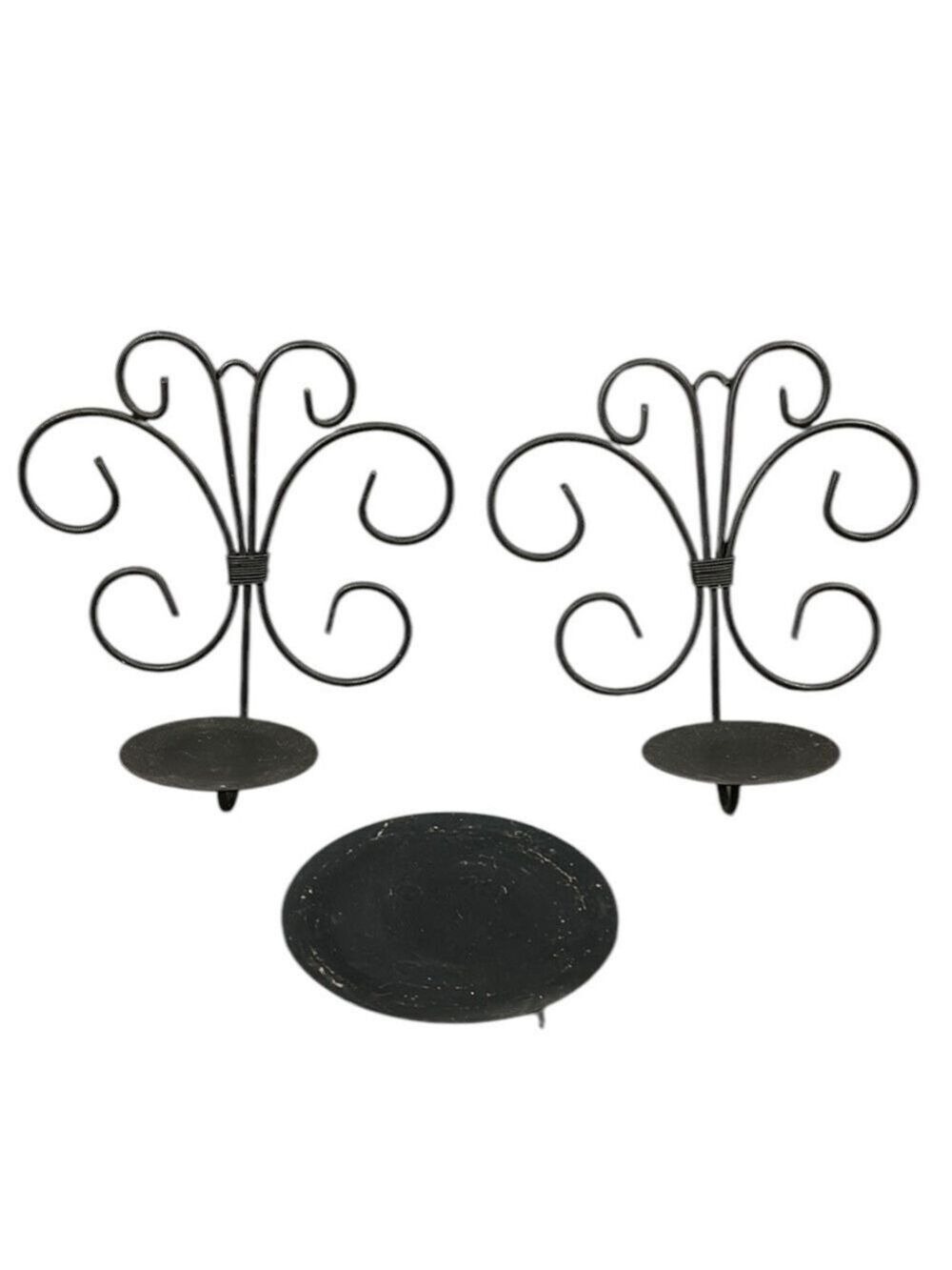 Vintage Wrought Iron Scroll Hanging Set of 2 Pillar Candle Holders